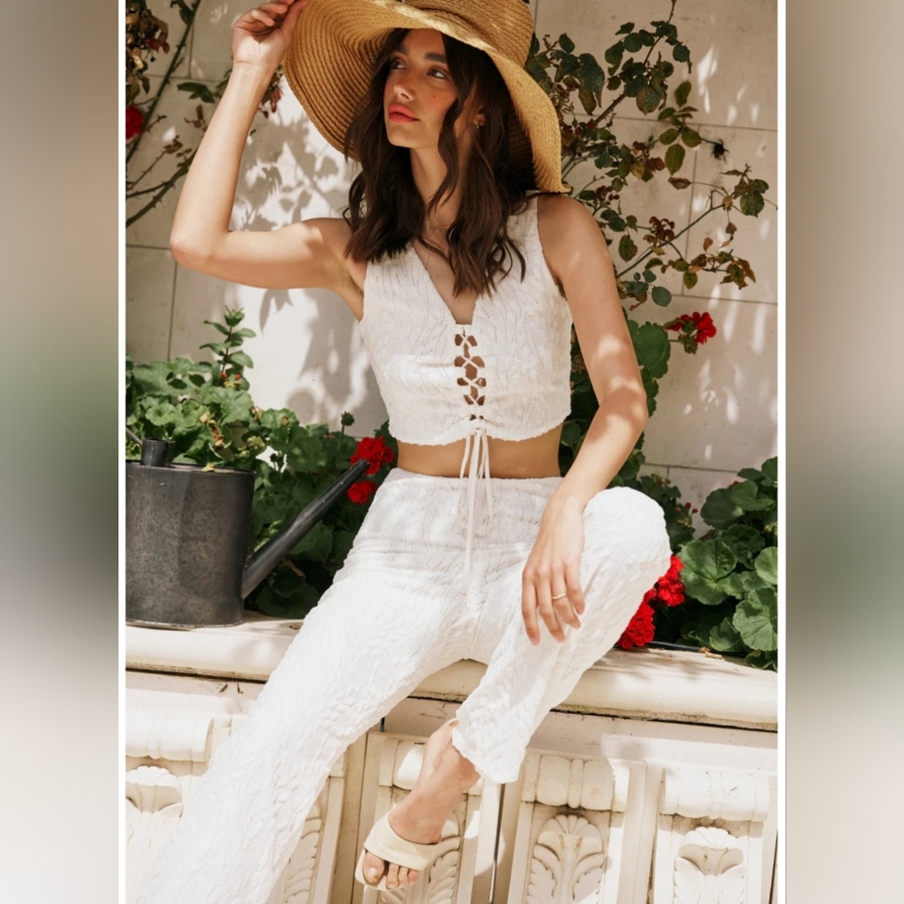 Lost + Wander Misty Haze Ivory Textured Knit Pants – Size S